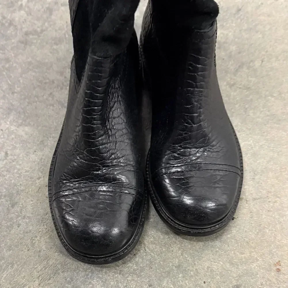 Tory Burch Black Leather and Suede Moto Boots